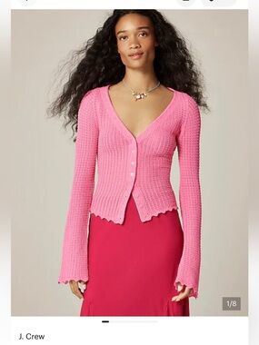 NWT J. Crew Pink Scollop Trimmed  Cardigan Sweater Bright Pink Medium